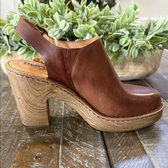 BORN Calypso Brown Leather Slingback Clogs Heels NIB Size 7 - Picture 8 of 12